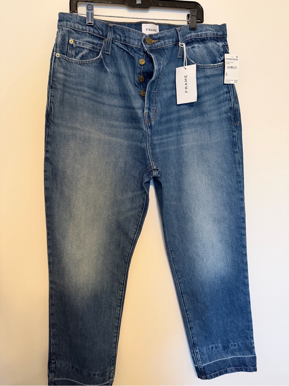 Frame Denim Women’s Medium Blue button fly Relaxed Straight Jeans-NWT